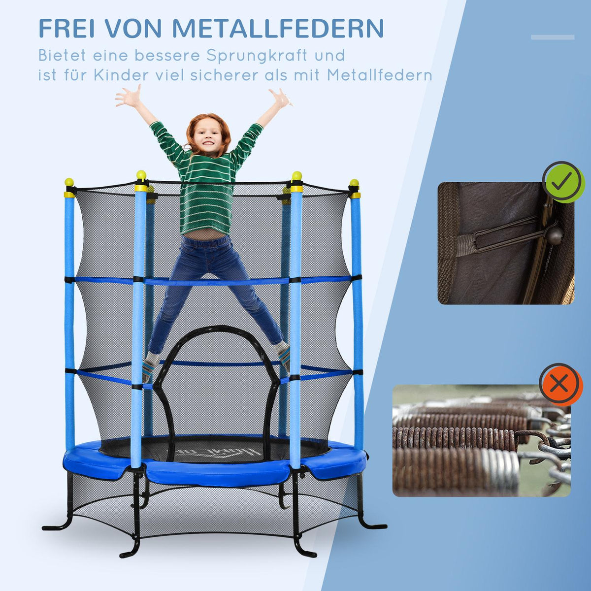 Trampoline Ø163 Cm Garden Trampoline Mini Trampoline For Children With Safety Net Edge Cover For Indoor And Outdoor Steel Blue Up To 45 Kg