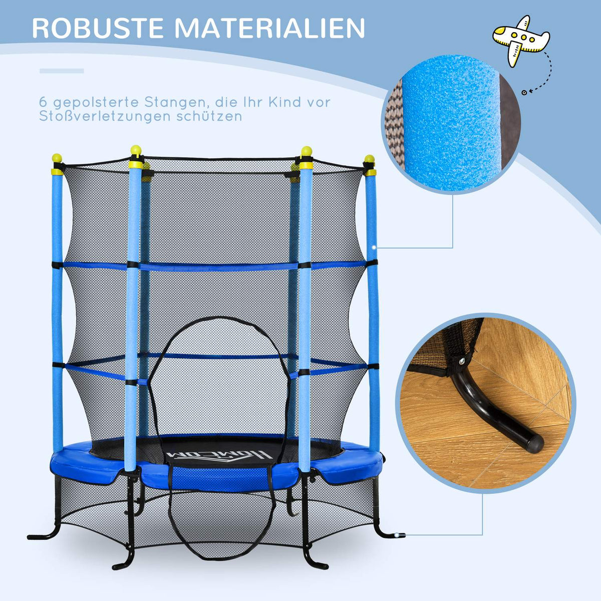 Trampoline Ø163 Cm Garden Trampoline Mini Trampoline For Children With Safety Net Edge Cover For Indoor And Outdoor Steel Blue Up To 45 Kg