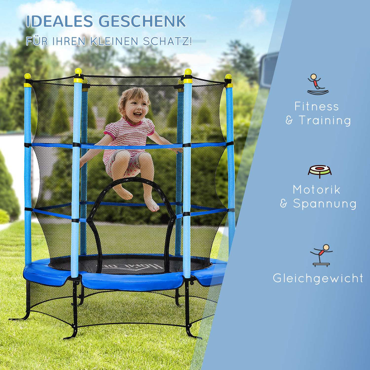 Trampoline Ø163 Cm Garden Trampoline Mini Trampoline For Children With Safety Net Edge Cover For Indoor And Outdoor Steel Blue Up To 45 Kg