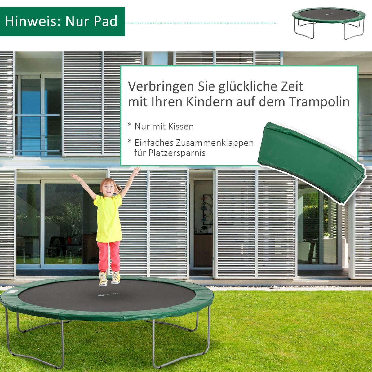Trampoline Accessory Set Edge Cover, Safety Net, For 8Ft-15Ft, Ø 366Cm, Green