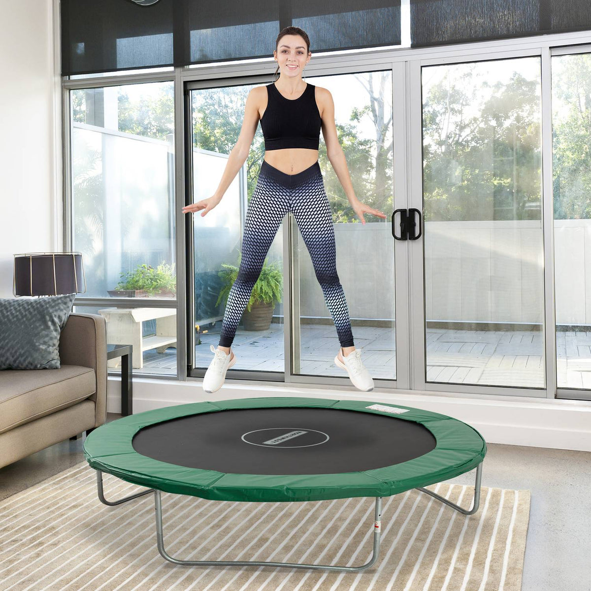 Trampoline Accessory Set Edge Cover, Safety Net, Weather Tarpaulin, For 8Ft-15Ft, Ø 305Cm, Green