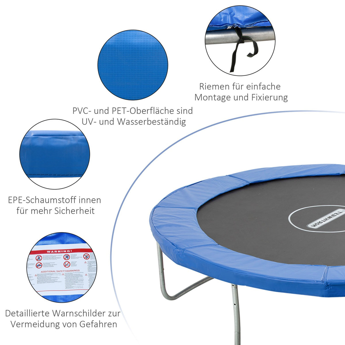 Trampoline Accessory Set Edge Cover, Safety Net, Weather Tarpaulin, Ladder, For 8Ft-15Ft, Ø 244Cm, Blue