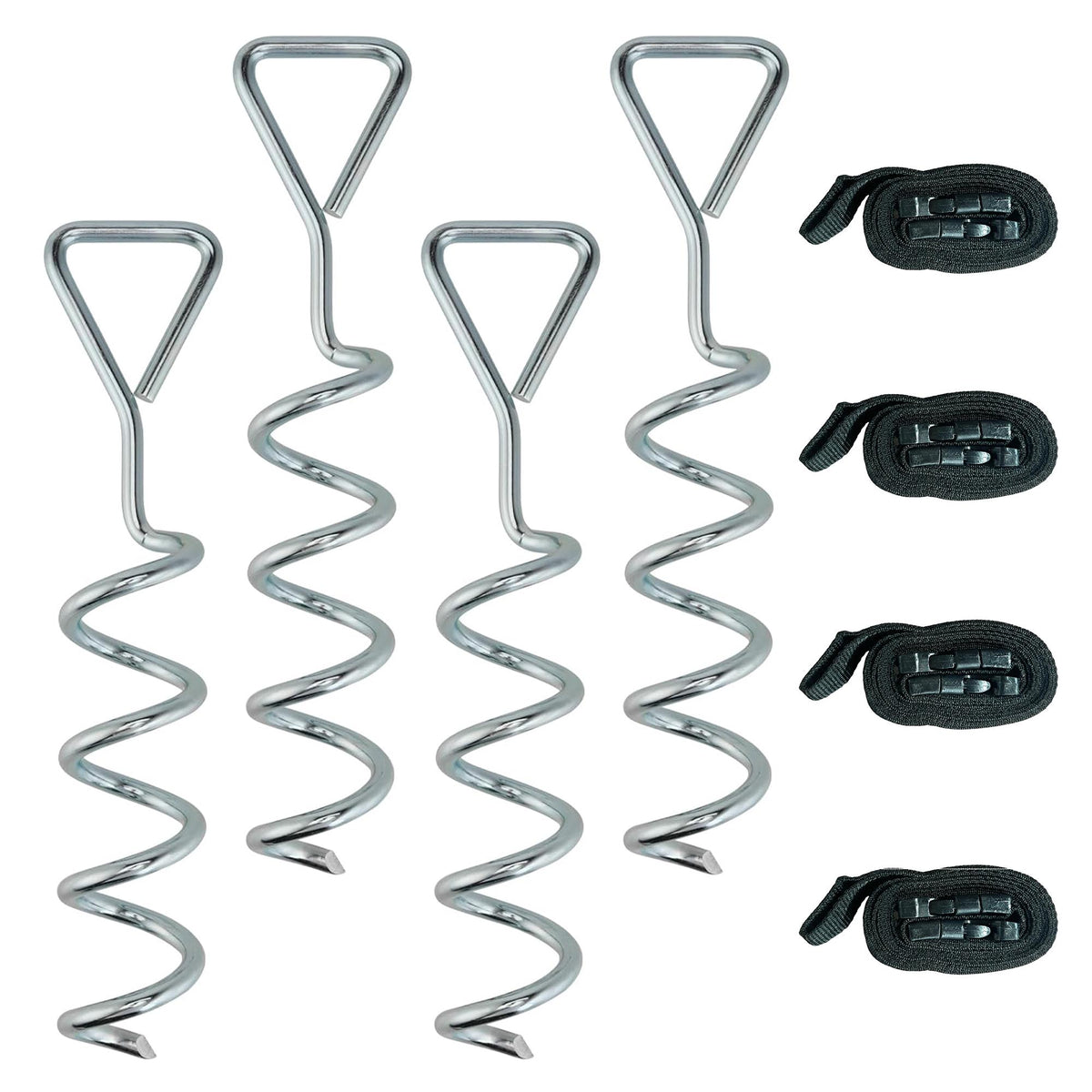 Trampoline Anchor Set, 4 Spiral Stakes, Adjustable Straps