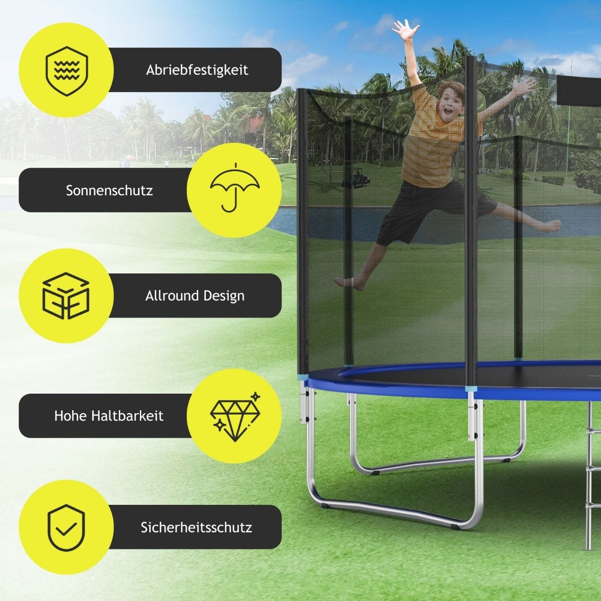 Trampoline Safety Net 427cm, Fits 8 Poles, Zipper Access