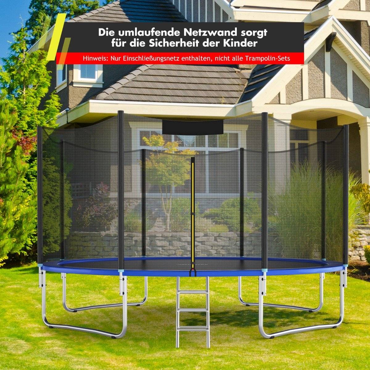 Trampoline Safety Net 427cm, Fits 8 Poles, Zipper Access