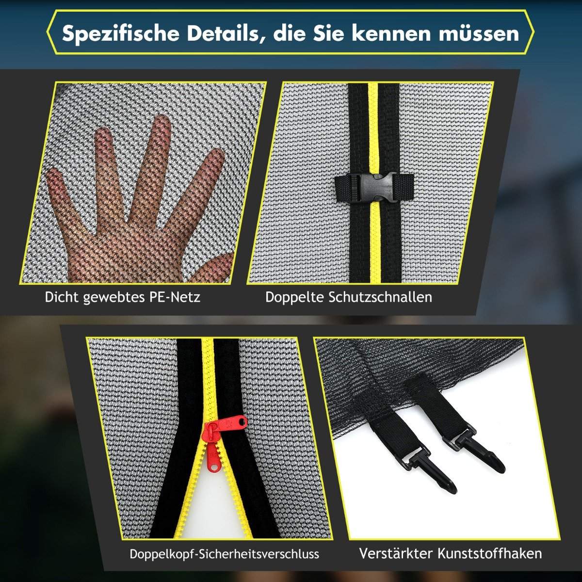 Trampoline Safety Net 427cm, Fits 8 Poles, Zipper Access