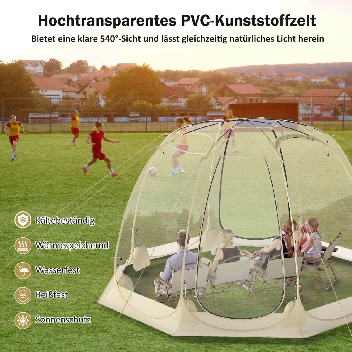 Transparent PVC Pop-Up Bubble Tent for 5-6 People, 265x265 cm