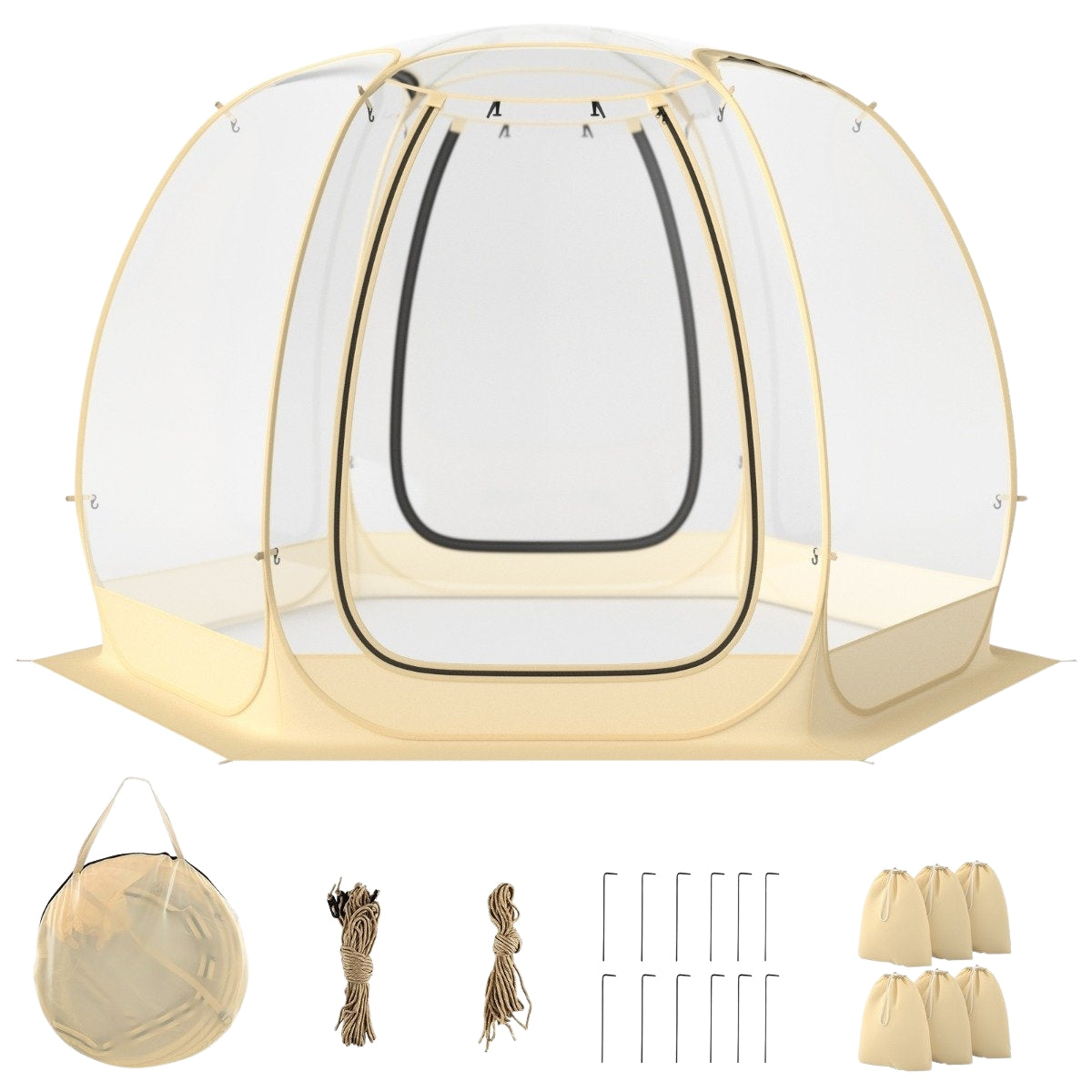 Transparent tent pop up tent for 6-10 people with 2 large rolling doors foldable sports tent