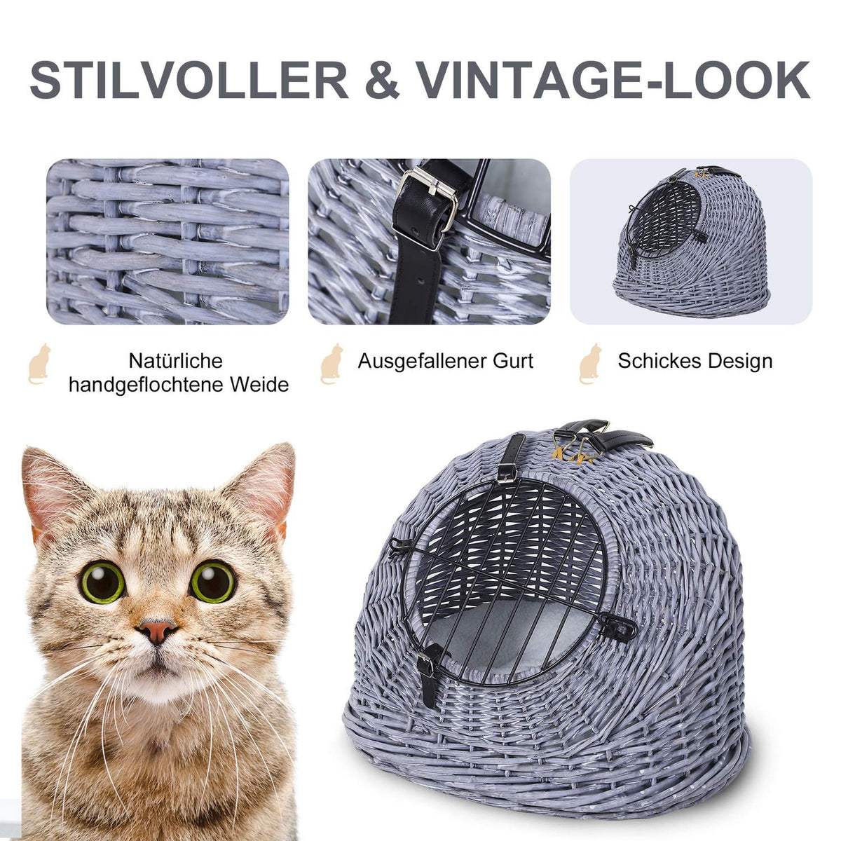 Transport Box For Cats And Dogs Wicker Basket Cave With Grid, Gray, 47X35X35 Cm