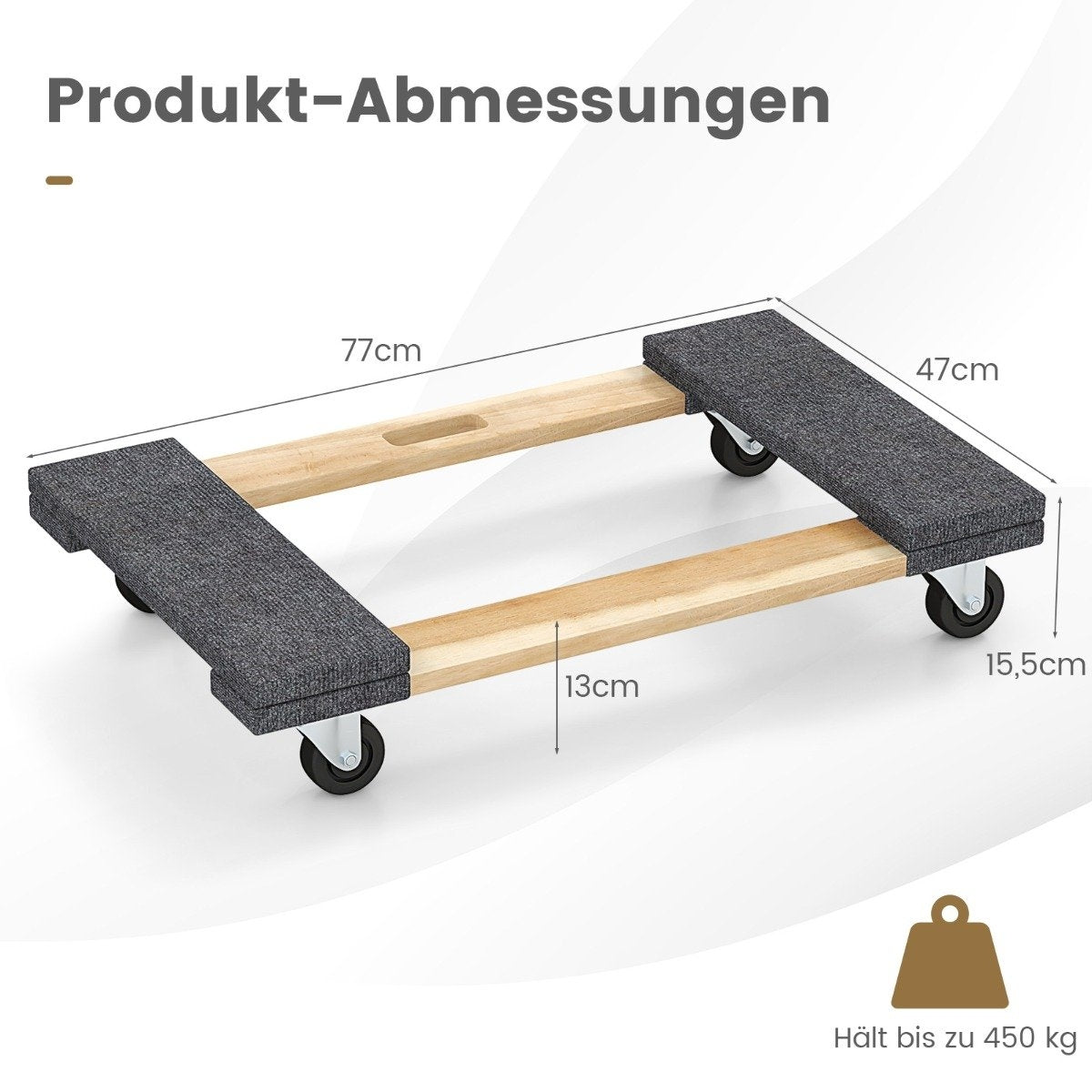 Transport trolley with 4 universal wheels & 450 kg load capacity robust platform trolley
