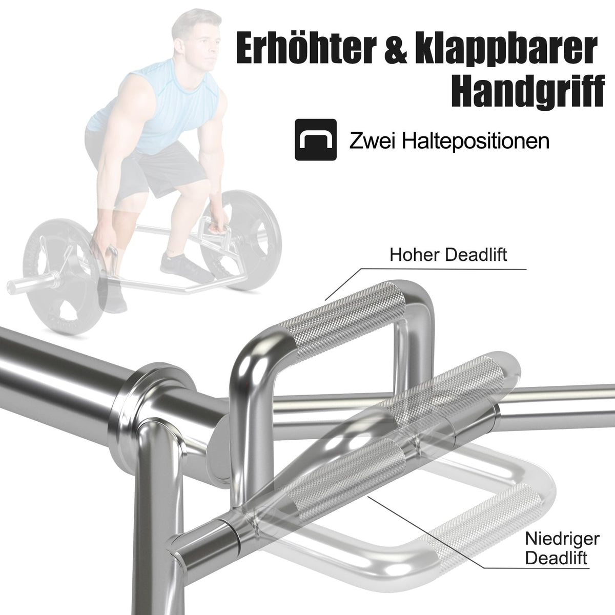 Trap Bar with Collapsible Handles, 800lb Capacity, Silver
