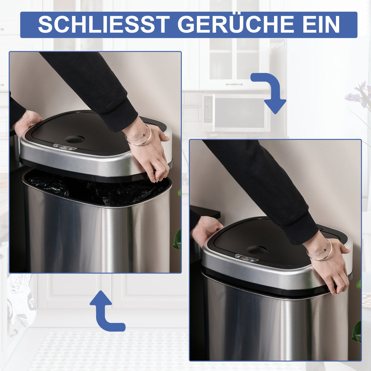 Trash Can 48L Automatic Kitchen Trash Can With Infrared Sensor, Hygienic, Stainless Steel, Silver, L40.5Xw29.5Xh68 Cm