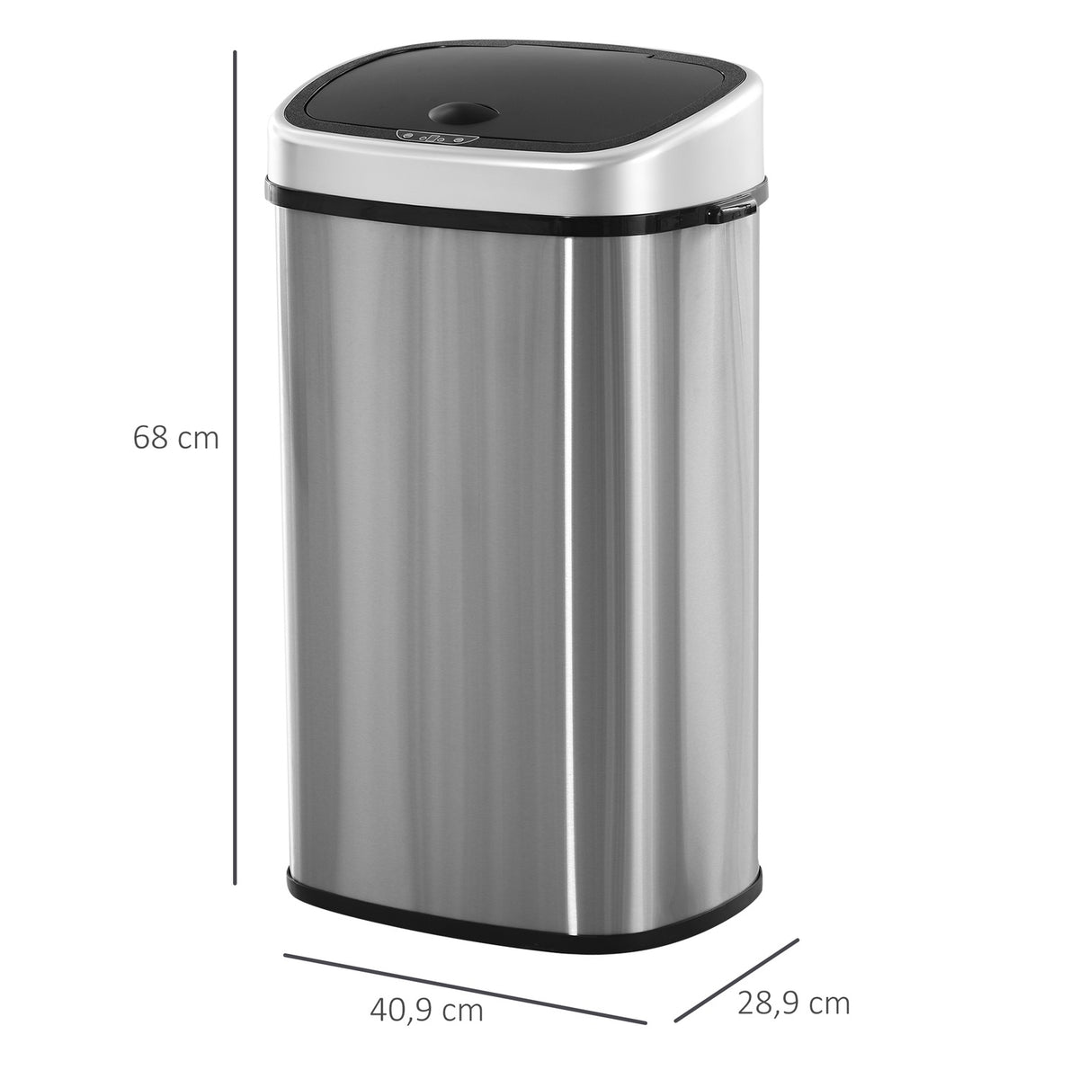 Trash Can 58L Automatic Trash Can With Infrared Sensor, Hygienic, Large, Stainless Steel, Silver, L40.9Xw28.9Xh68 Cm