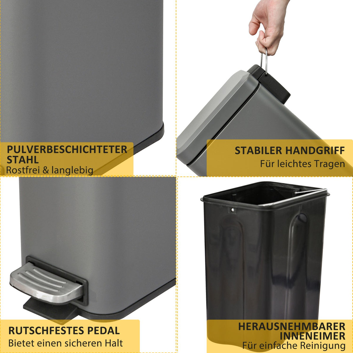 Trash Can 5L Pedal Bin With Lid And Foot Pedal, Inner Bin, Metal, Gray, 29.2X14X32 Cm, For Living Room, Office
