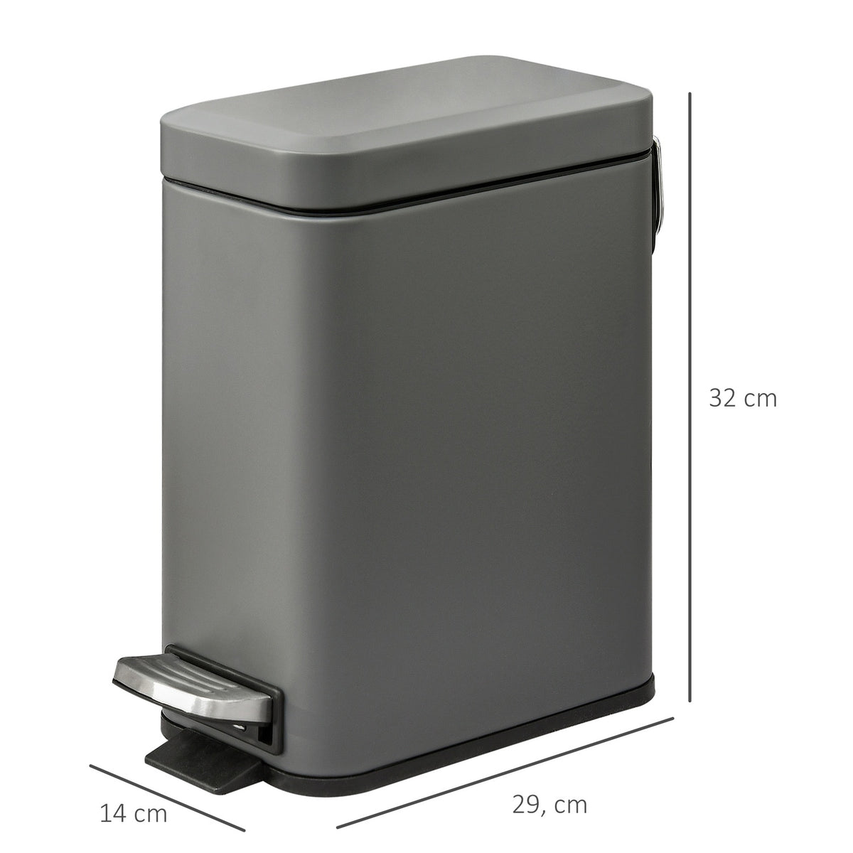 Trash Can 5L Pedal Bin With Lid And Foot Pedal, Inner Bin, Metal, Gray, 29.2X14X32 Cm, For Living Room, Office