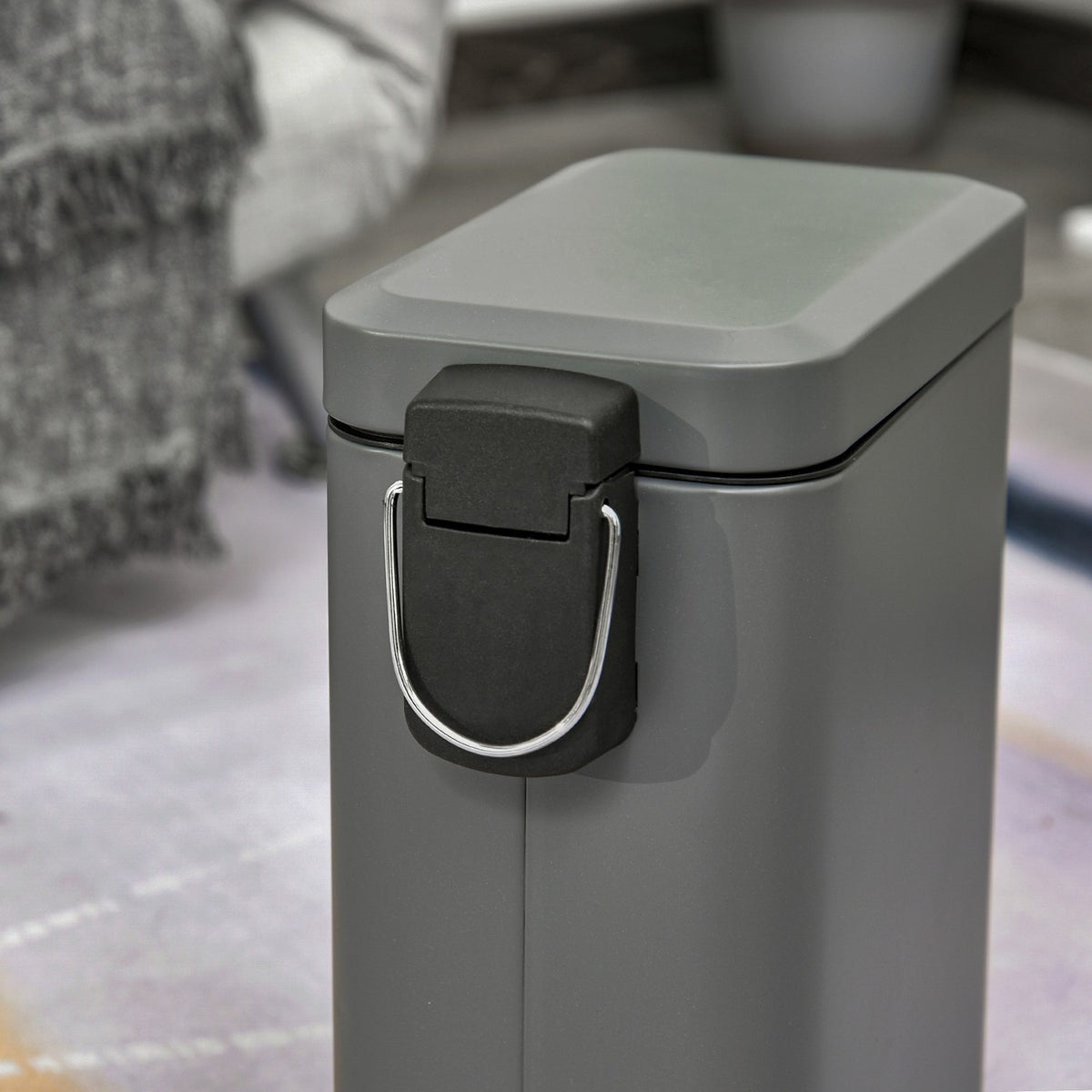 Trash Can 5L Pedal Bin With Lid And Foot Pedal, Inner Bin, Metal, Gray, 29.2X14X32 Cm, For Living Room, Office