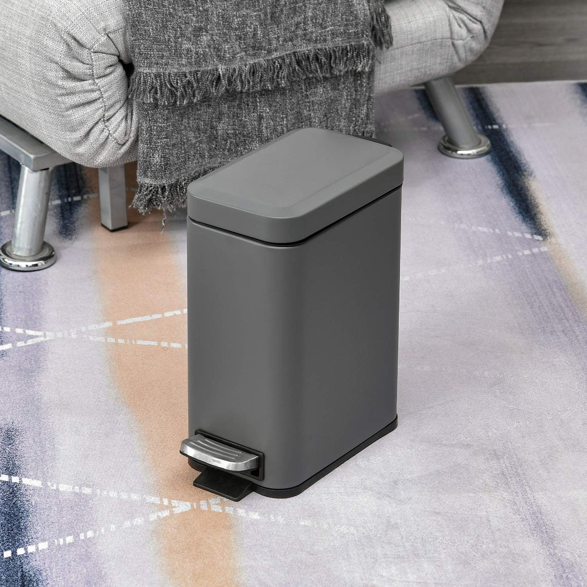 Trash Can 5L Pedal Bin With Lid And Foot Pedal, Inner Bin, Metal, Gray, 29.2X14X32 Cm, For Living Room, Office