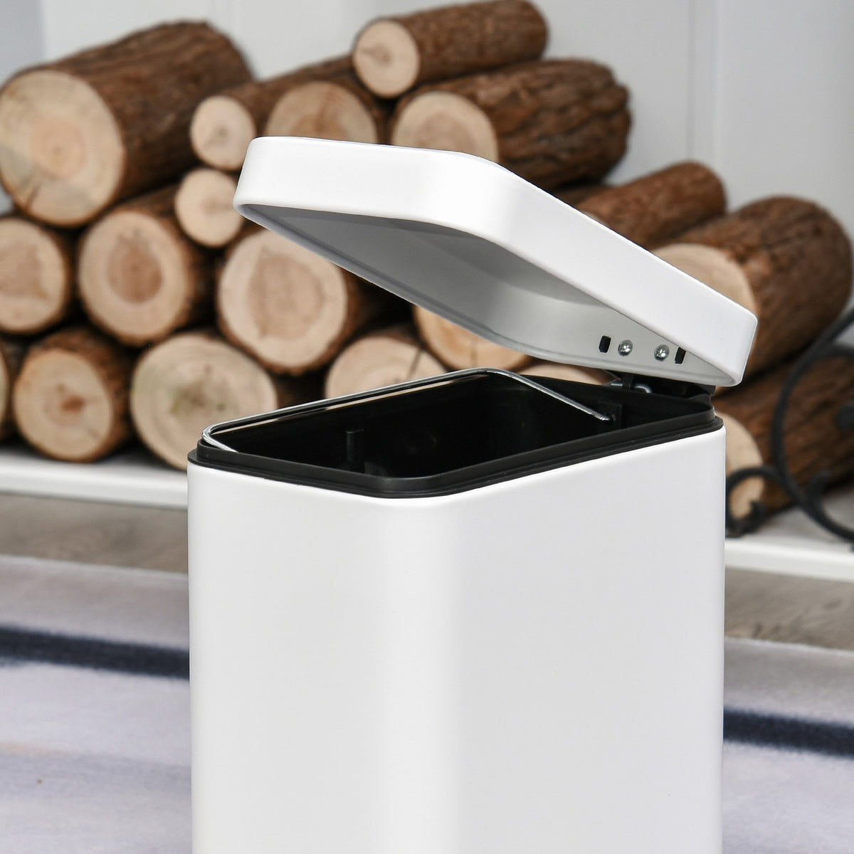 Trash Can 5L Pedal Bin With Lid And Foot Pedal, Inner Bin, Metal, White, 29.2X14X32 Cm, For Living Room, Office