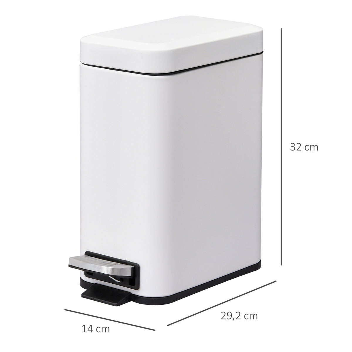 Trash Can 5L Pedal Bin With Lid And Foot Pedal, Inner Bin, Metal, White, 29.2X14X32 Cm, For Living Room, Office