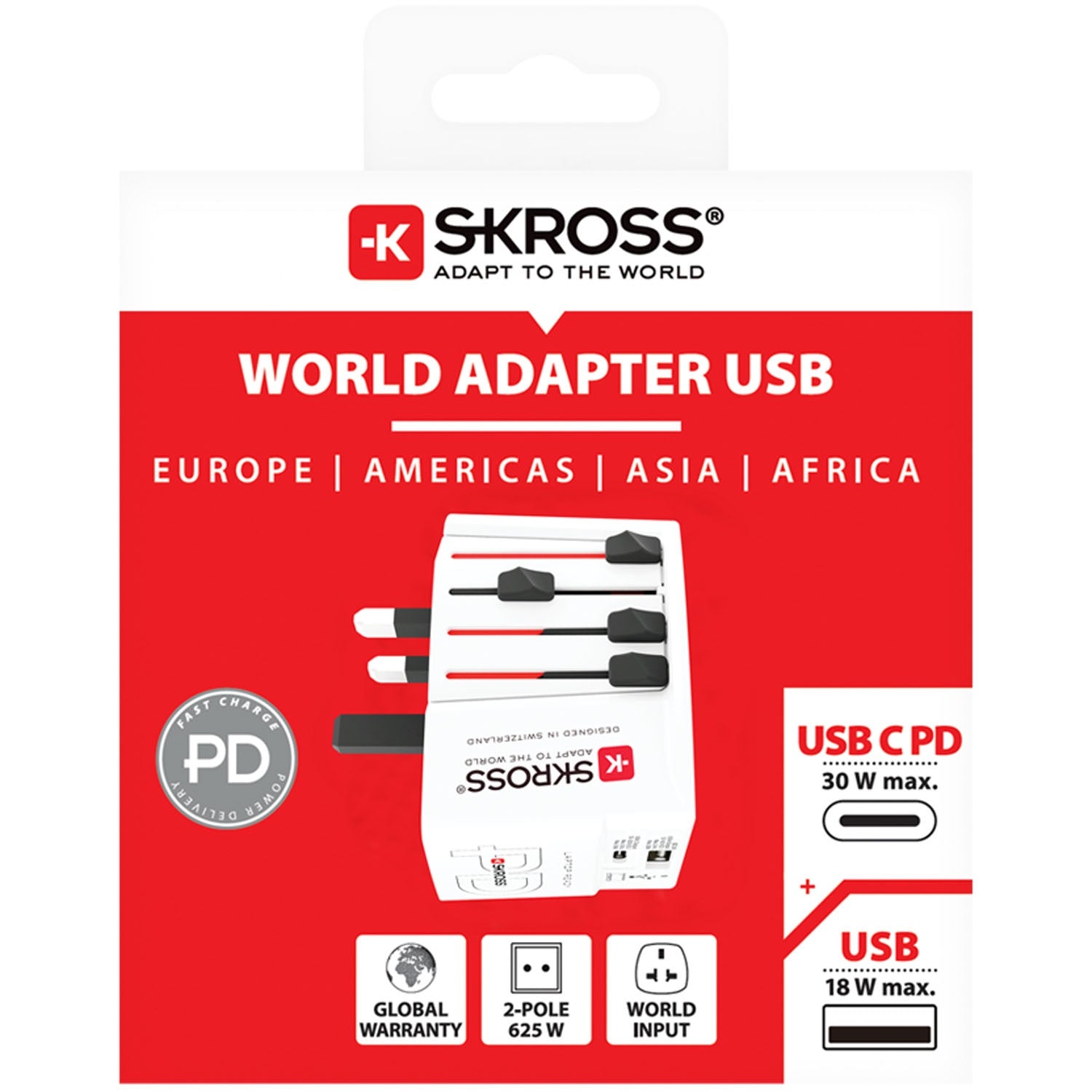 Travel Adapter USB-A+C PD 30W, Universal, Non-Grounded