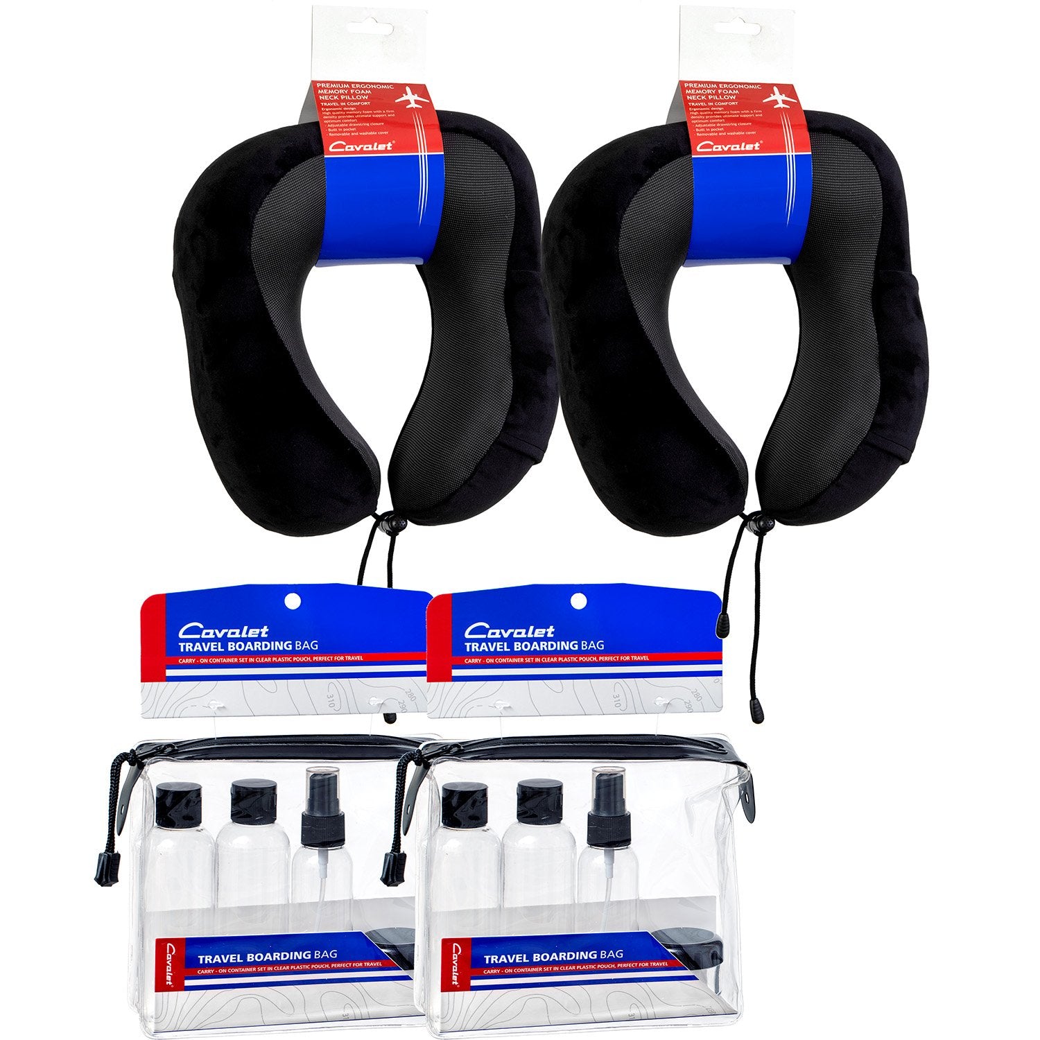 Travel Kit with 2 Memory Foam Neck Pillows, 2 Bottle Sets