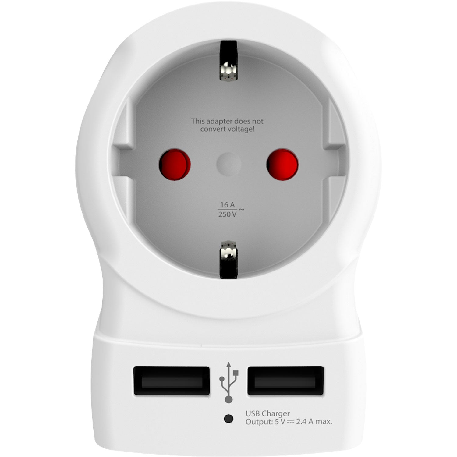 Travel adapter Europe to UK etc. 2xUSB-A 12W Grounded