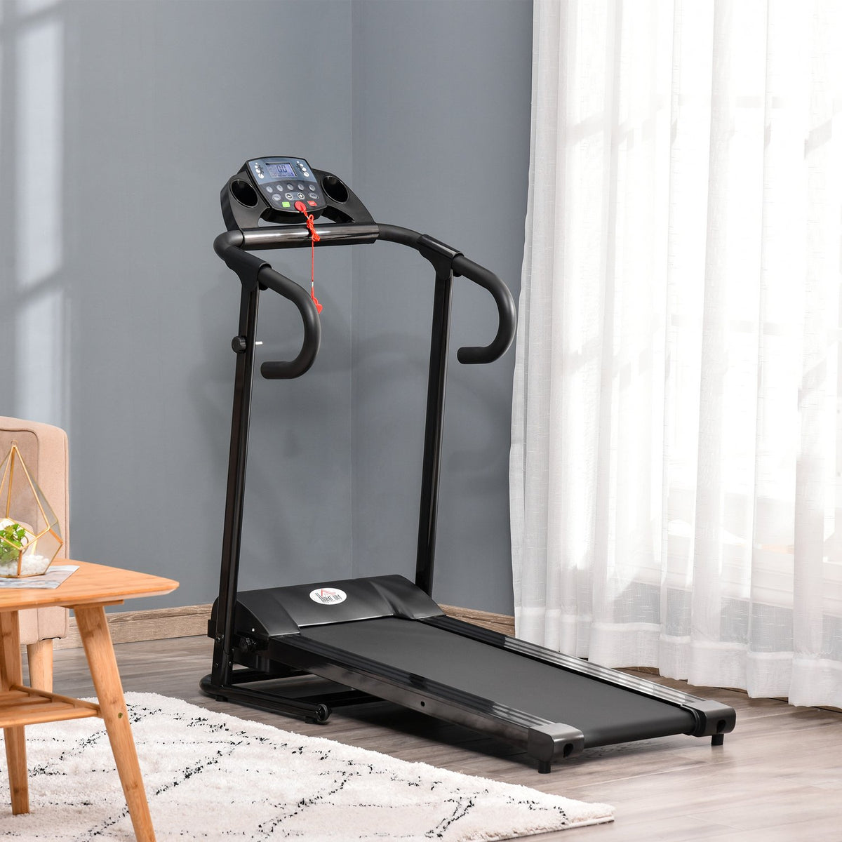 Treadmill Foldable Electric 500W 0.8-10Km/H Lcd Display Mobile Phone Holder Black 123X62X117Cm