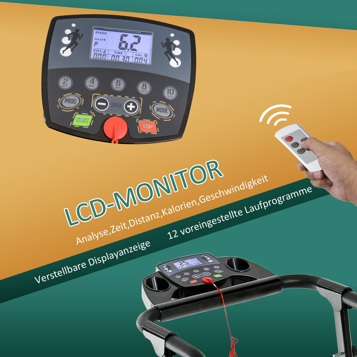 Treadmill Foldable Electric 500W 0.8-10Km/H Lcd Display Mobile Phone Holder Black 123X62X117Cm