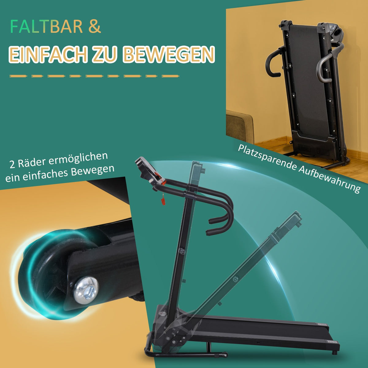 Treadmill Foldable Electric 500W 0.8-10Km/H Lcd Display Mobile Phone Holder Black 123X62X117Cm