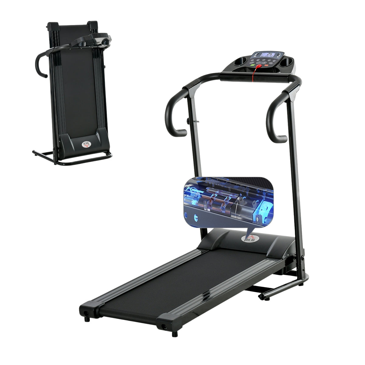 Treadmill Foldable Electric 500W 0.8-10Km/H Lcd Display Mobile Phone Holder Black 123X62X117Cm