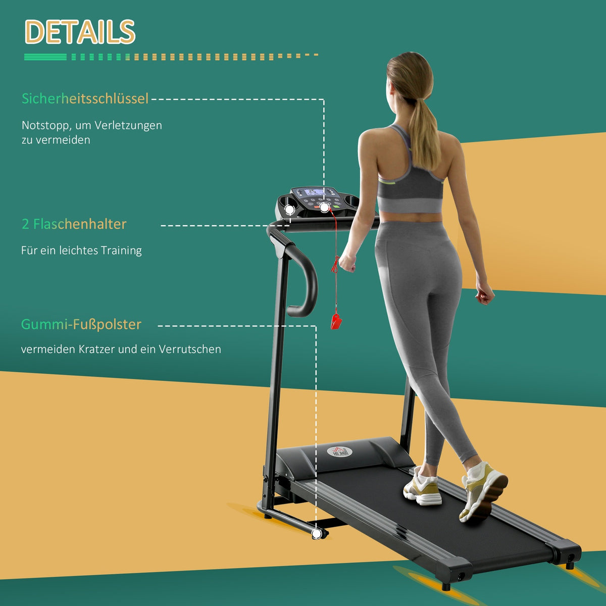Treadmill Foldable Electric 500W 0.8-10Km/H Lcd Display Mobile Phone Holder Black 123X62X117Cm