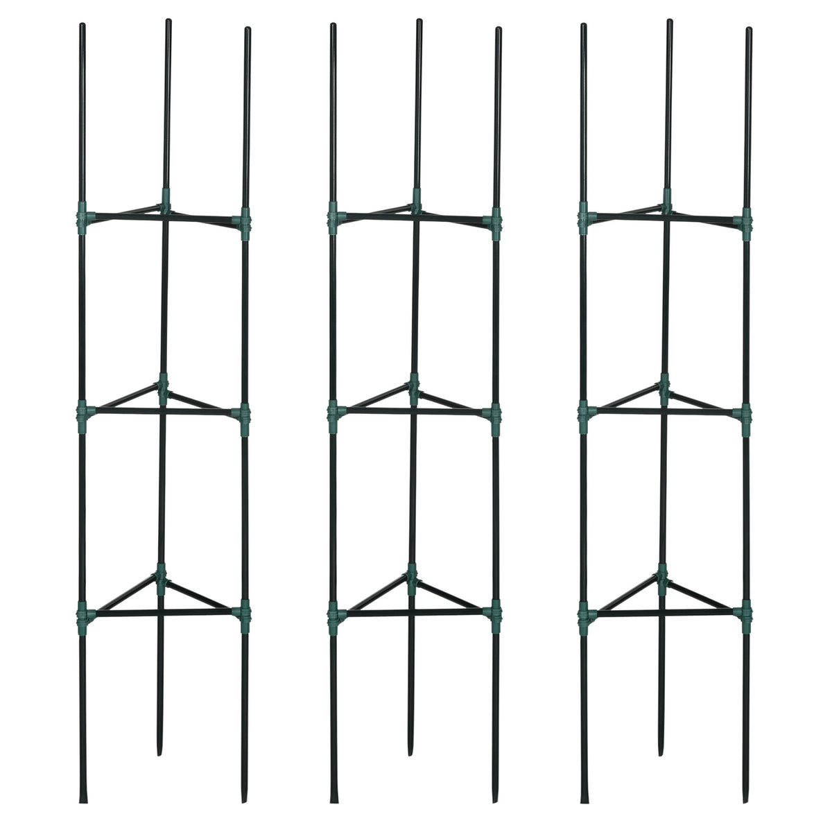Trellis Set Of 3 Plant Holder Garden Plant Support Poles Trellis Tomato Cage For Climbing Plants Steel Green 38 X 38 X 182 Cm