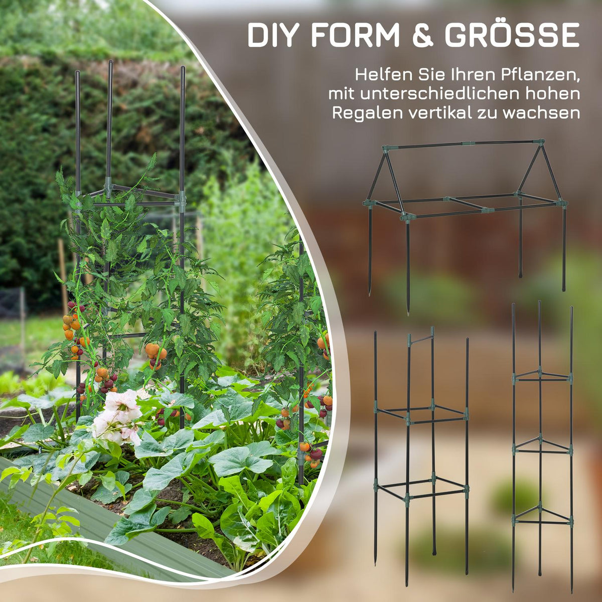 Trellis Set Of 3 Plant Holder Garden Plant Support Poles Trellis Tomato Cage For Climbing Plants Steel Green 38 X 38 X 182 Cm