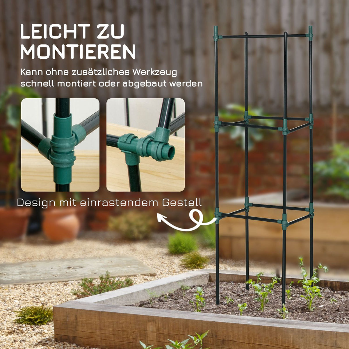 Trellis Set Of 3 Plant Holder Garden Plant Support Poles Trellis Tomato Cage For Climbing Plants Steel Green 38 X 38 X 182 Cm