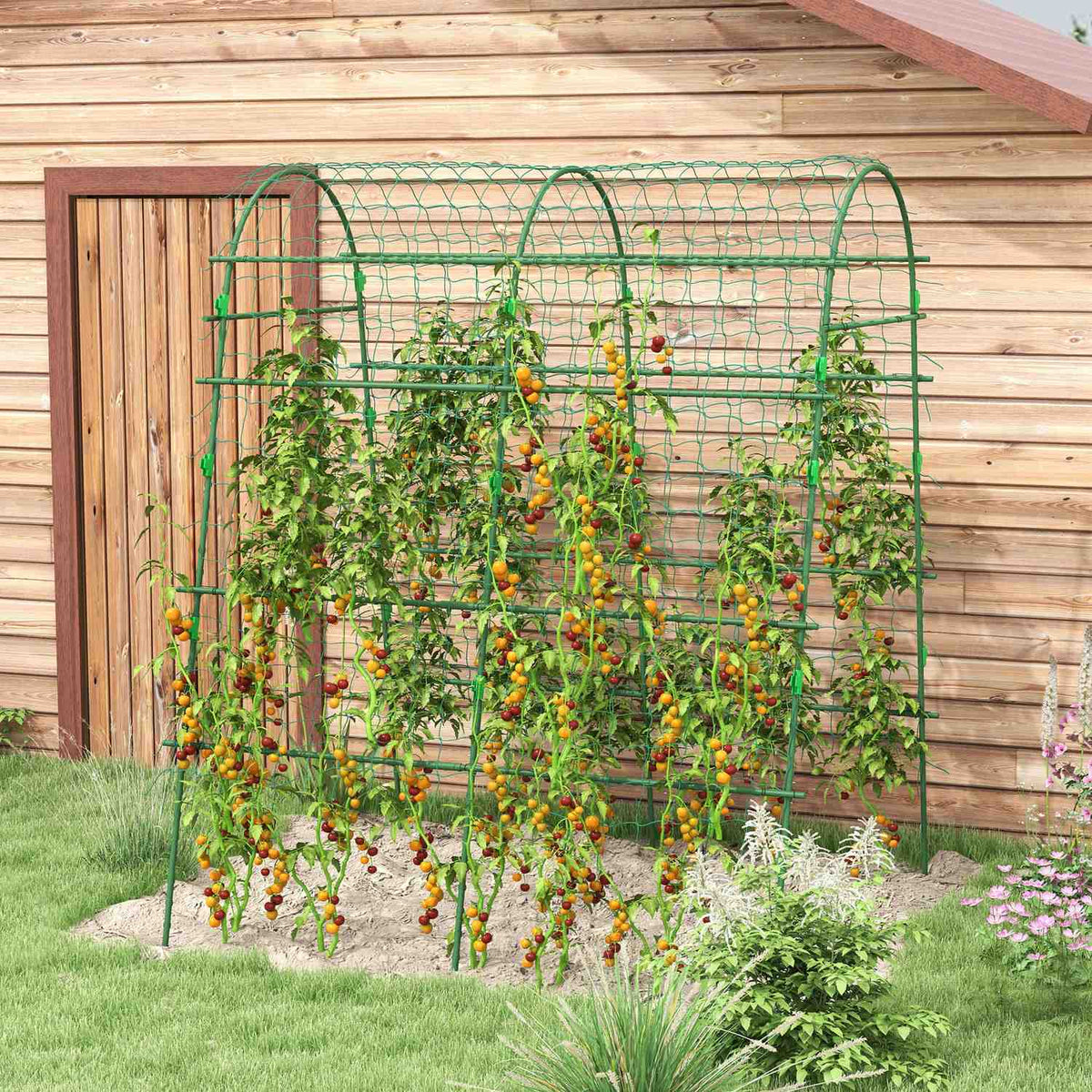 Trellis for climbing plants, adjustable trellis, plant trellis with net, plant frame for garden, balcony, steel, green, 144 x 167 x 206 cm