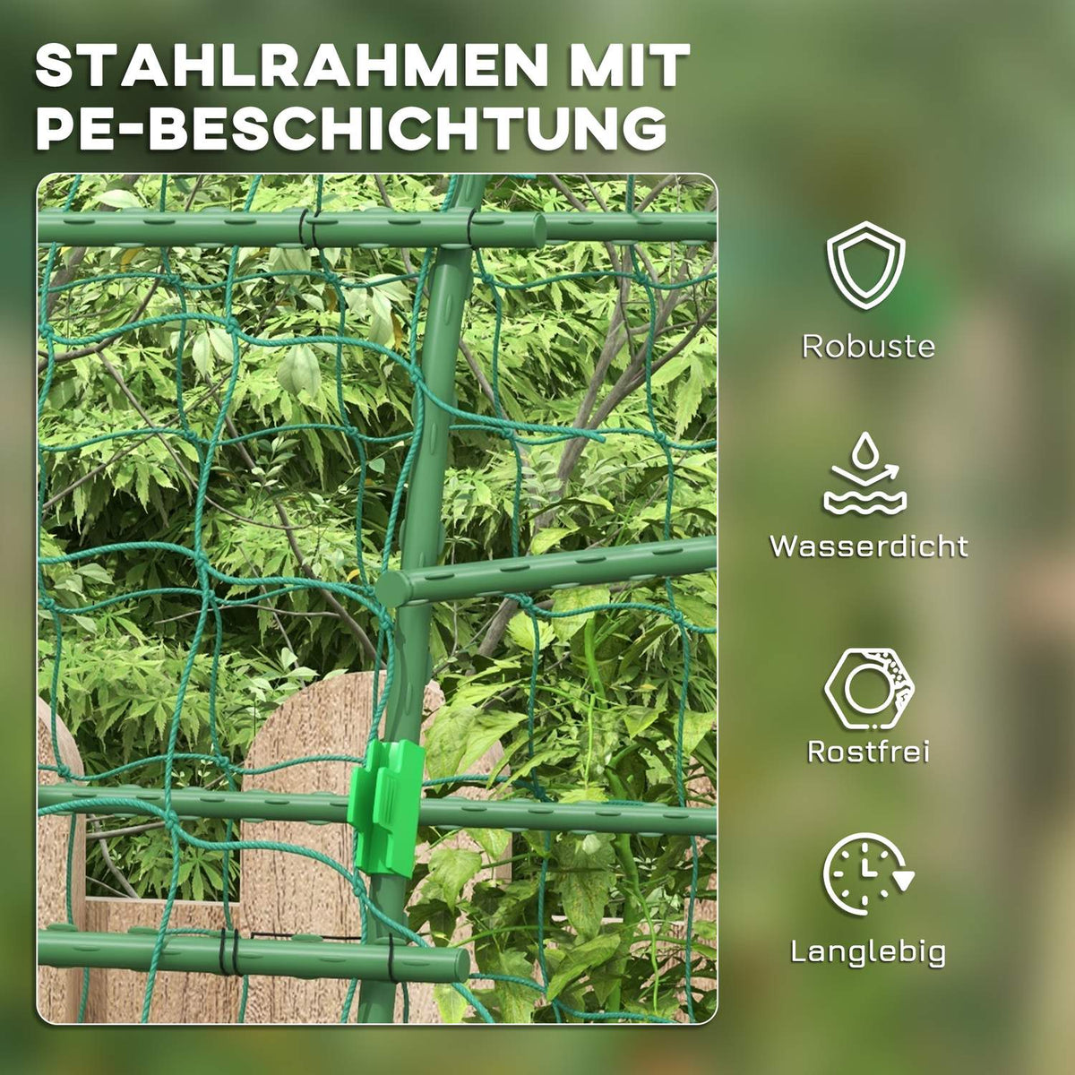 Trellis for climbing plants, adjustable trellis, plant trellis with net, plant frame for garden, balcony, steel, green, 144 x 167 x 206 cm