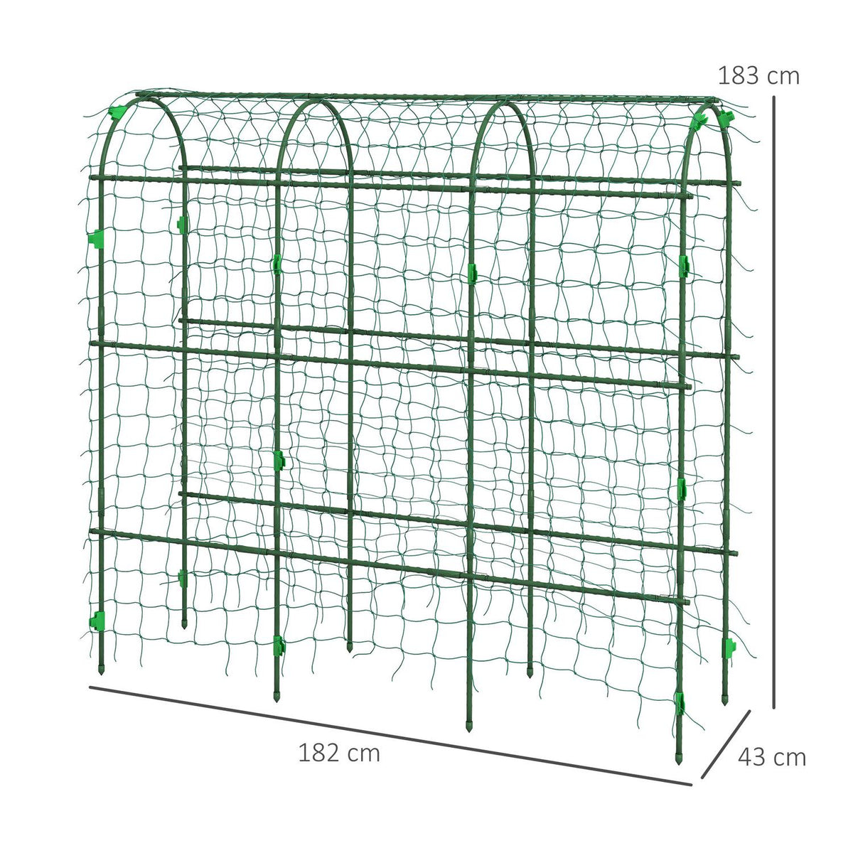 Trellis for climbing plants, adjustable trellis, plant trellis with net, plant frame, steel, green, 43 x 182 x 183 cm for garden, balcony
