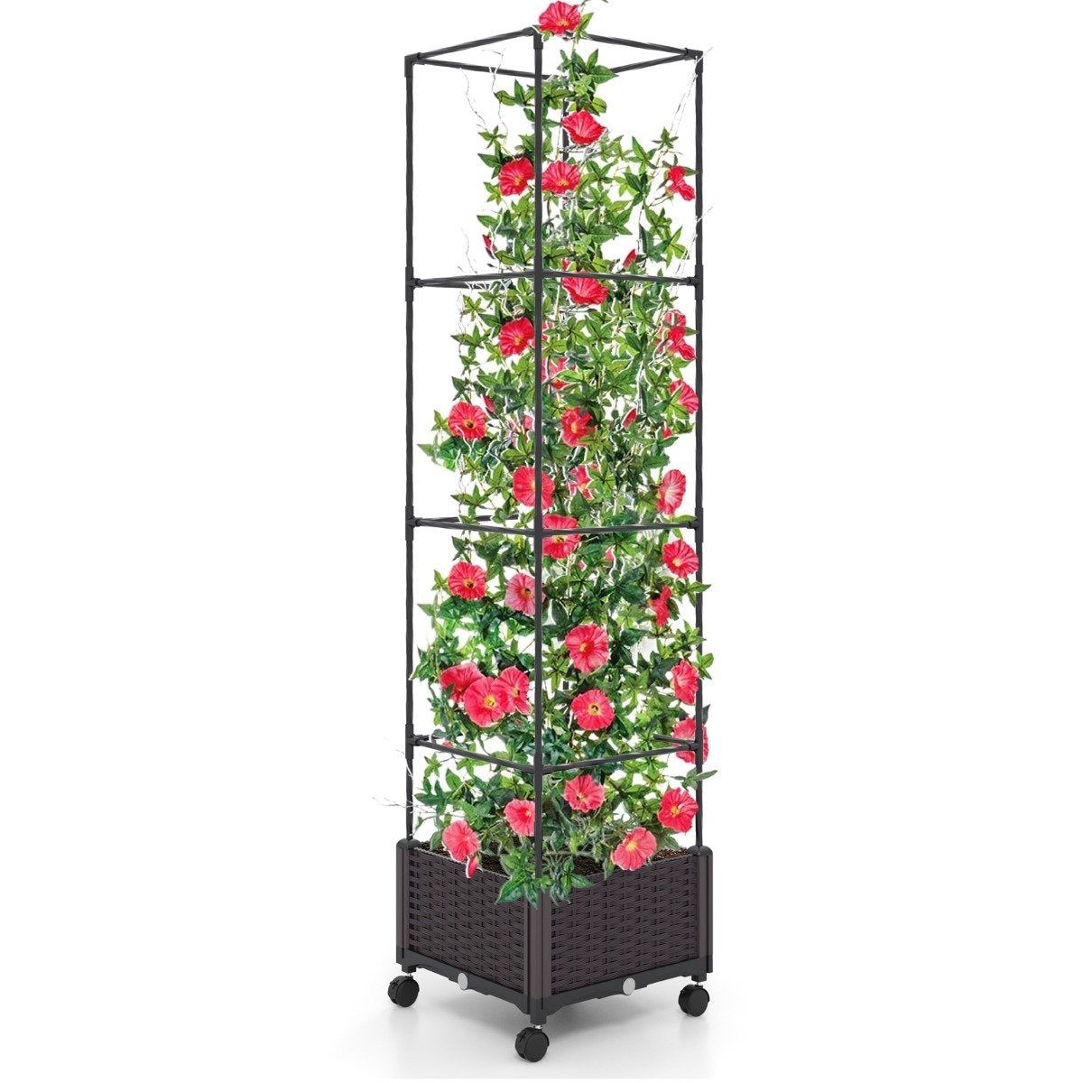 Trellis with flower box on wheels Height-adjustable garden obelisk 40 x 40 x 170 cm