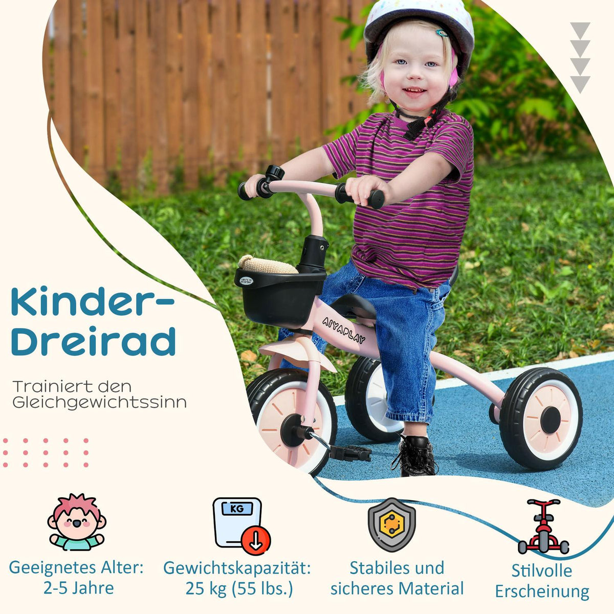 Tricycle, Children'S Bicycle With Adjustable Seat, Balance Bike With Bicycle Basket, Bell, Children'S Bike With Pedals, For Children 2-5 Years, Metal, Pink
