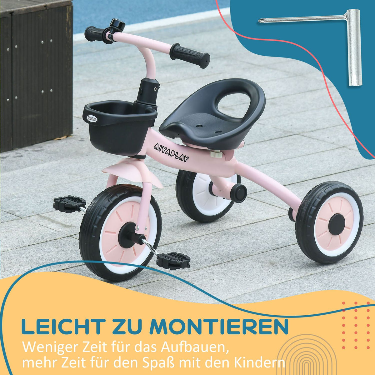 Tricycle, Children'S Bicycle With Adjustable Seat, Balance Bike With Bicycle Basket, Bell, Children'S Bike With Pedals, For Children 2-5 Years, Metal, Pink