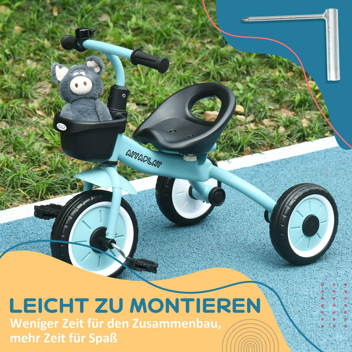 Tricycle Children'S Bike With Adjustable Seat, Balance Bike With Basket & Bell, Pedals, For 2-5 Years