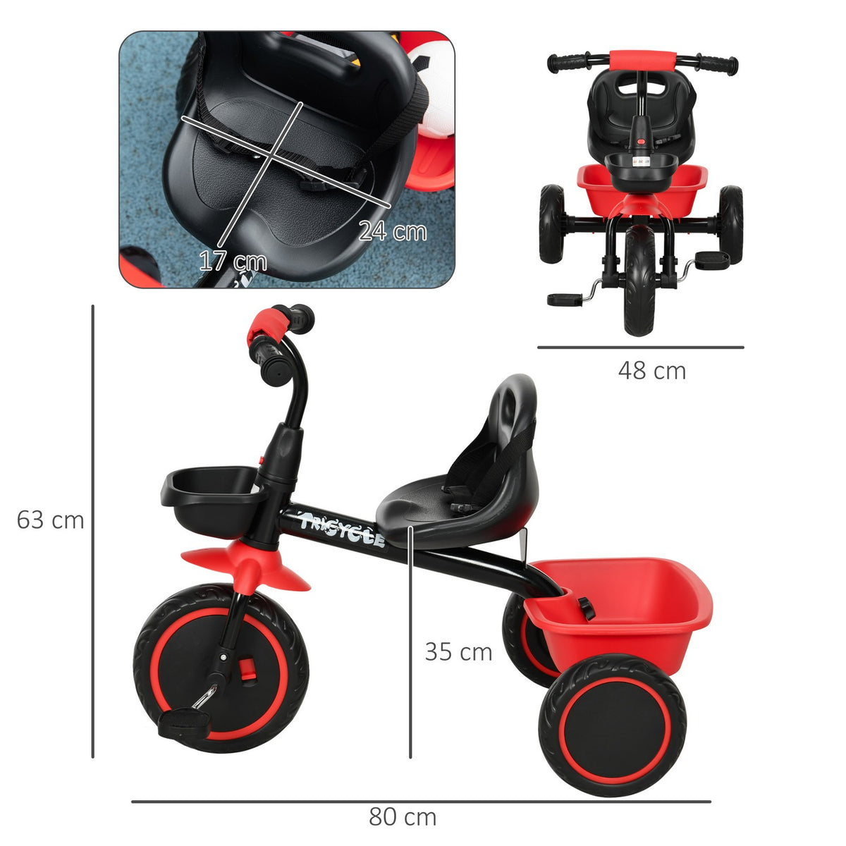 Tricycle, children's tricycle, children's bike with lap belt, pedals, bicycle basket, children's bike with height-adjustable seat, for 2-5 years