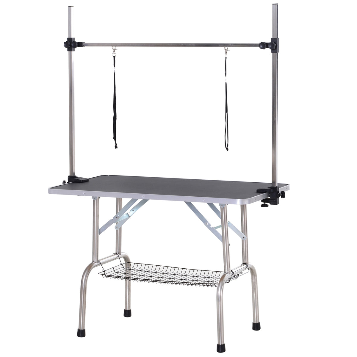 Trimming Table, Animal Grooming Table, Grooming Table With Lower Basket For Dogs, Height-Adjustable, Foldable, Stainless Steel, Metal, Black, 107 X 60 X 170 Cm