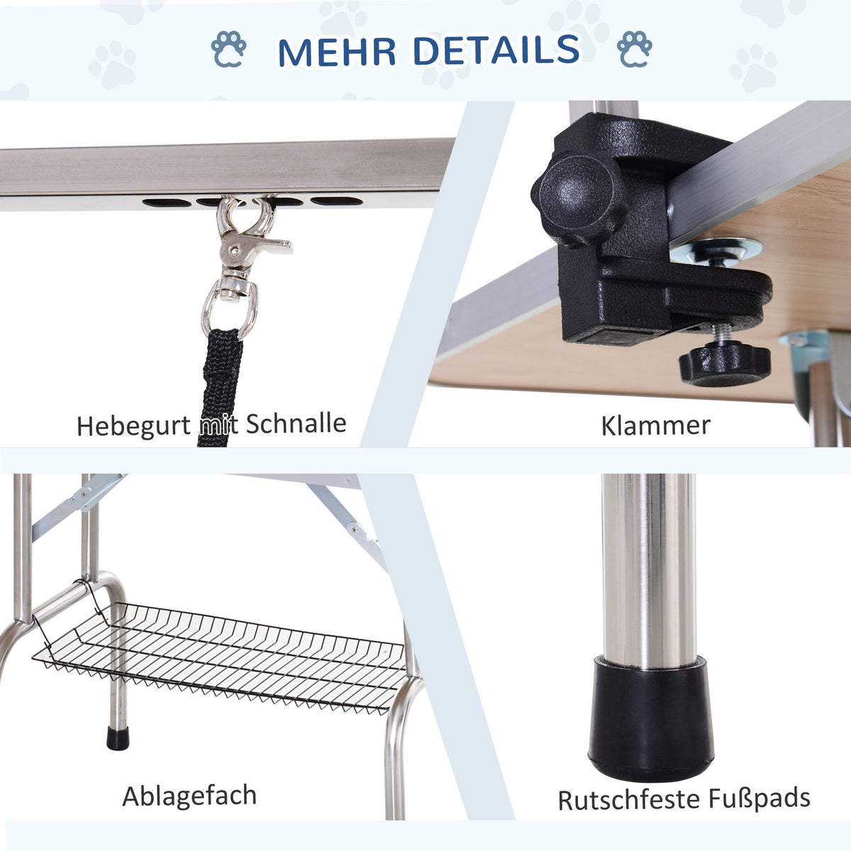 Trimming Table, Animal Grooming Table, Grooming Table With Lower Basket For Dogs, Height-Adjustable, Foldable, Stainless Steel, Metal, Black, 107 X 60 X 170 Cm