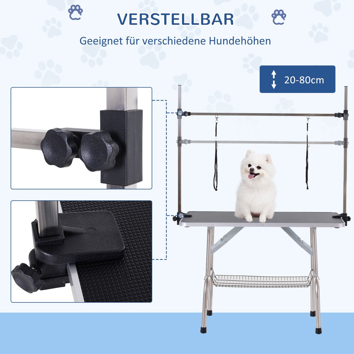 Trimming Table, Animal Grooming Table, Grooming Table With Lower Basket For Dogs, Height-Adjustable, Foldable, Stainless Steel, Metal, Black, 107 X 60 X 170 Cm