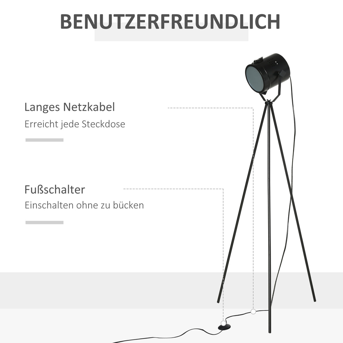 Tripod Floor Lamp Vintage Retro Design 25W, E27, Metal, Black, Ø58X136Cm