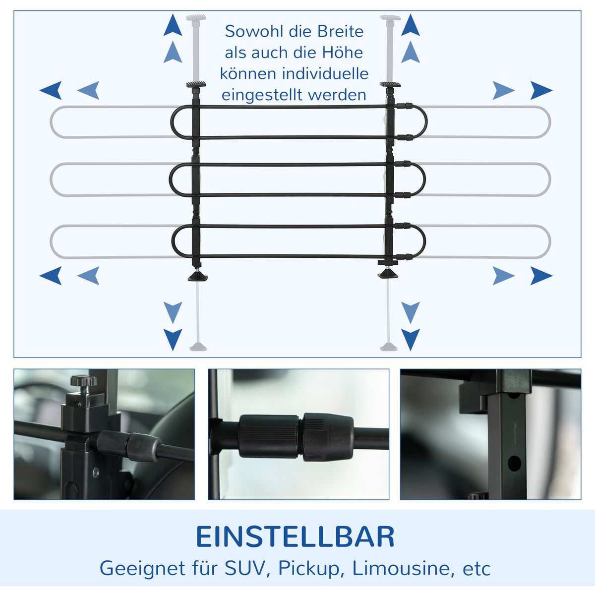 Trunk Divider Adjustable Universal Car Divider Steel 89-150X76-124Cm