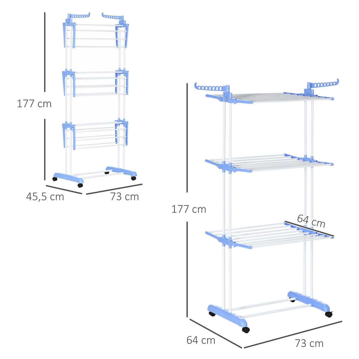 Tumble Dryer Tower Clothes Airer With Wheels, Clothes Airer With 4 Levels, Stand Dryer, Extendable Laundry Tower For Indoor And Outdoor Use, Steel Blue