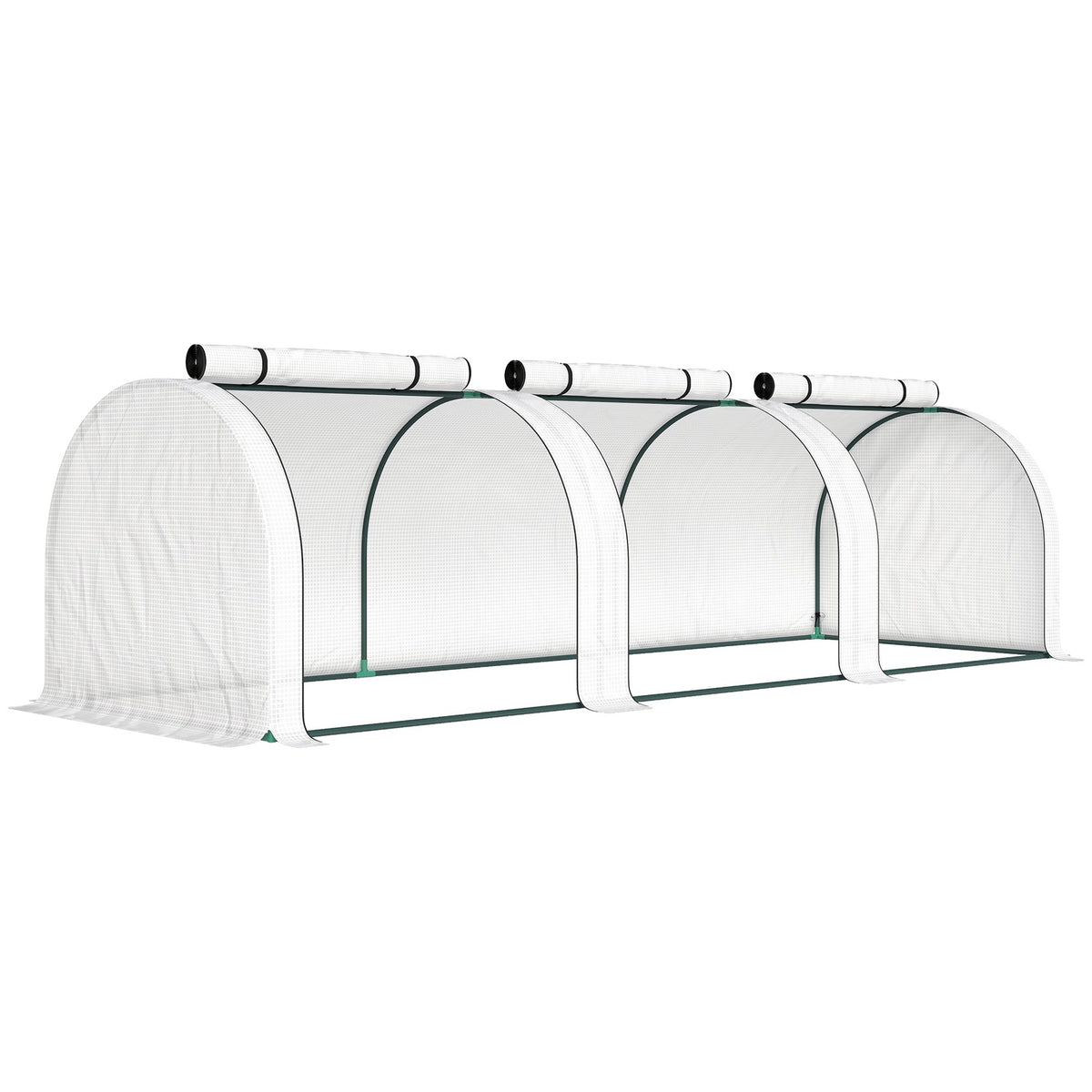 Tunnel Greenhouse with 3 Zipper Windows, Steel Frame, 295x100x80 cm