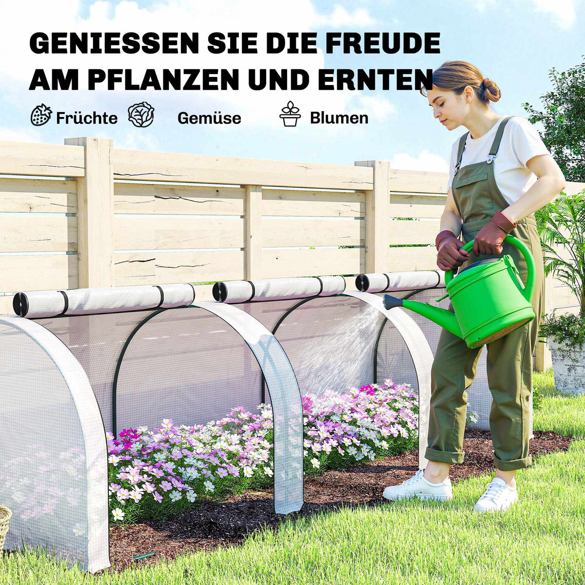 Tunnel Greenhouse with 3 Zipper Windows, Steel Frame, 295x100x80 cm